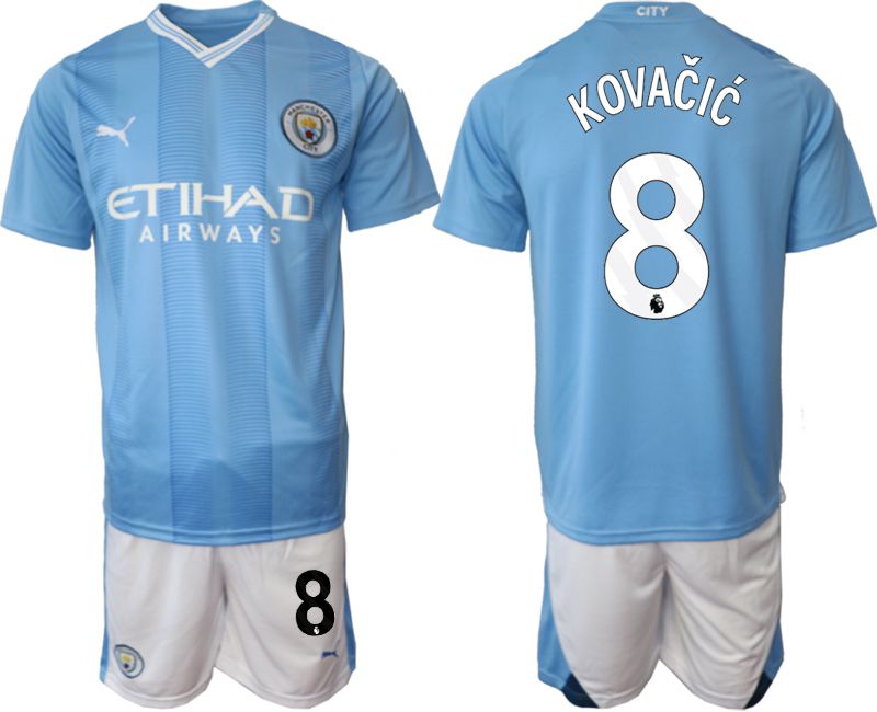 Men 2023-2024 Club Manchester City home Light blue #8 Soccer Jersey->customized soccer jersey->Custom Jersey
